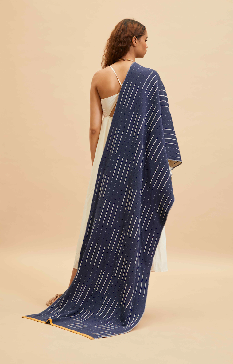 Châle chaud et doux 100 % coton couleur bleue foncée - Navy